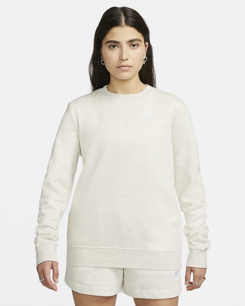 Beige White Nike Club Fleece Sweatshirts | ZTNOM8146