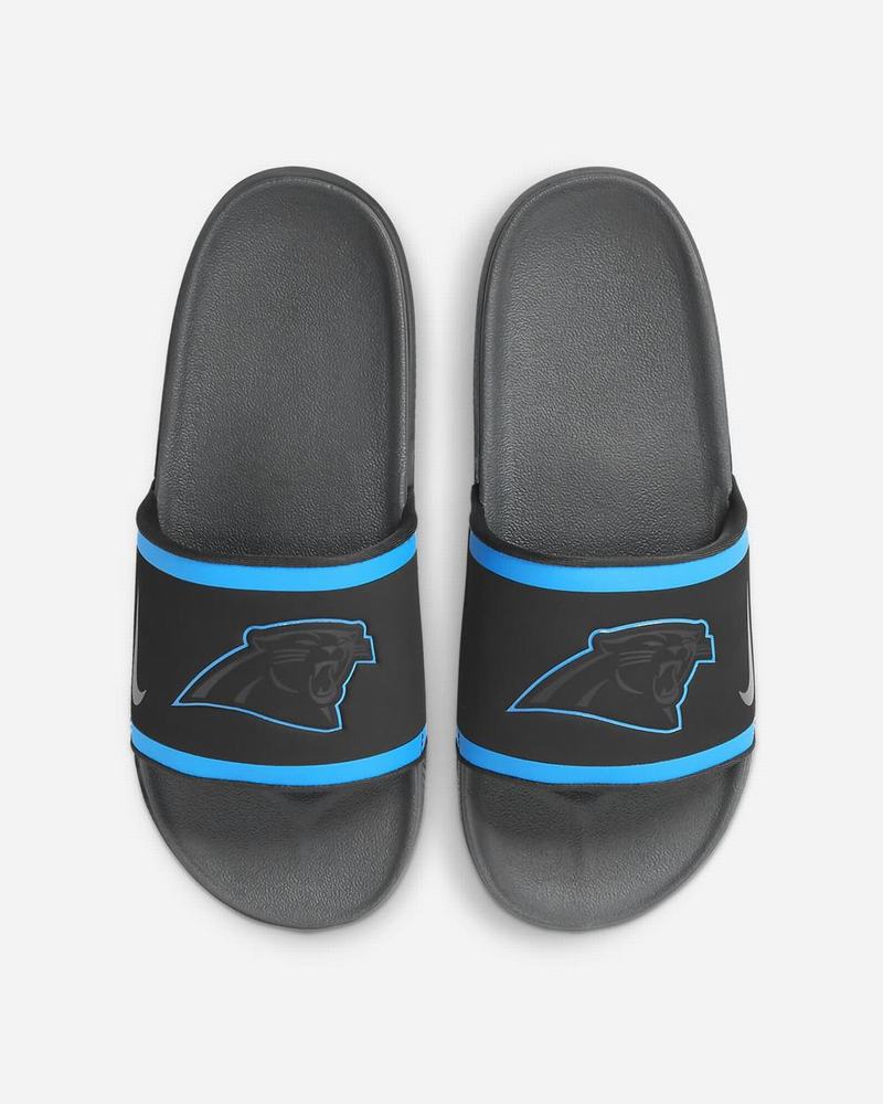 Black Blue White Dark Grey Nike Offcourt (NFL Carolina Panthers) Slides | SPYNR5948