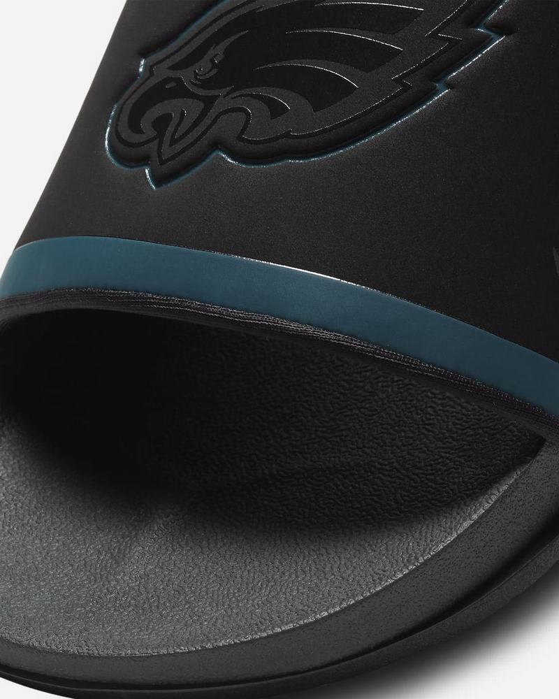 Black Turquoise White Dark Grey Nike Offcourt (NFL Carolina Panthers) Slides | IPKUL4138