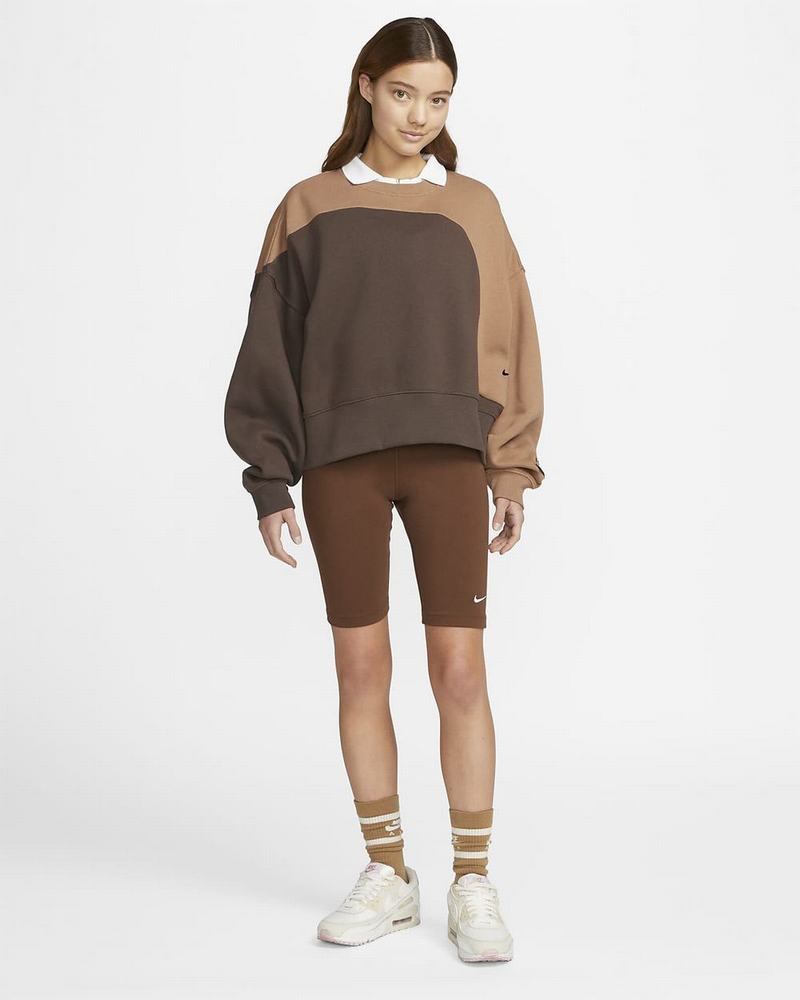 Brown Nike Color Clash Sweatshirts | ELVOM0173