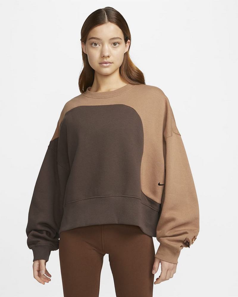 Brown Nike Color Clash Sweatshirts | ELVOM0173