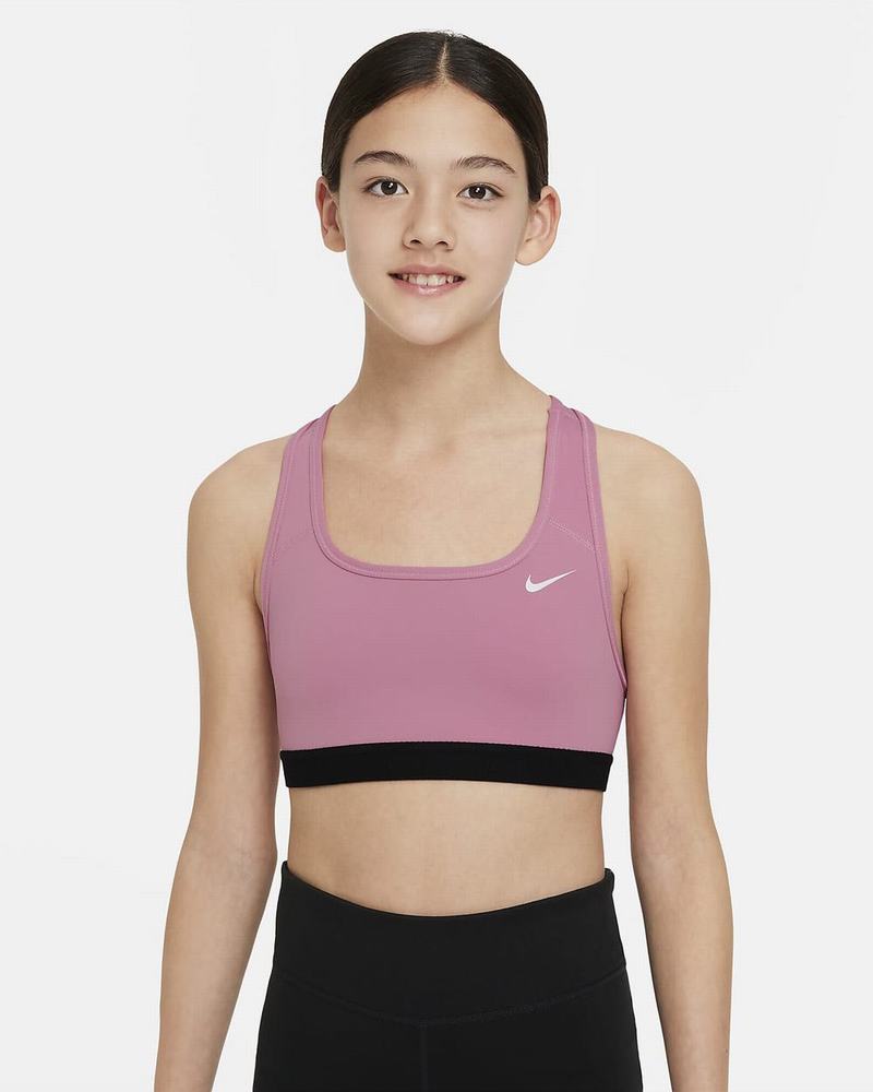Pink White Nike Swoosh Sports Bra | FYSVK4297