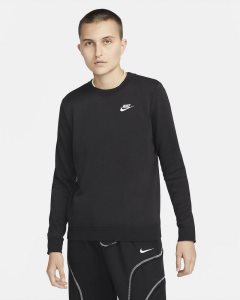 Black White Nike Club Fleece Sweatshirts | TZNDQ7125